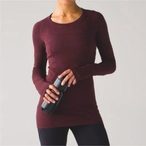 Lululemon Run Swiftly Long Sleeve Shirt Deep Rouge Heathered Red and Black Sz 2
